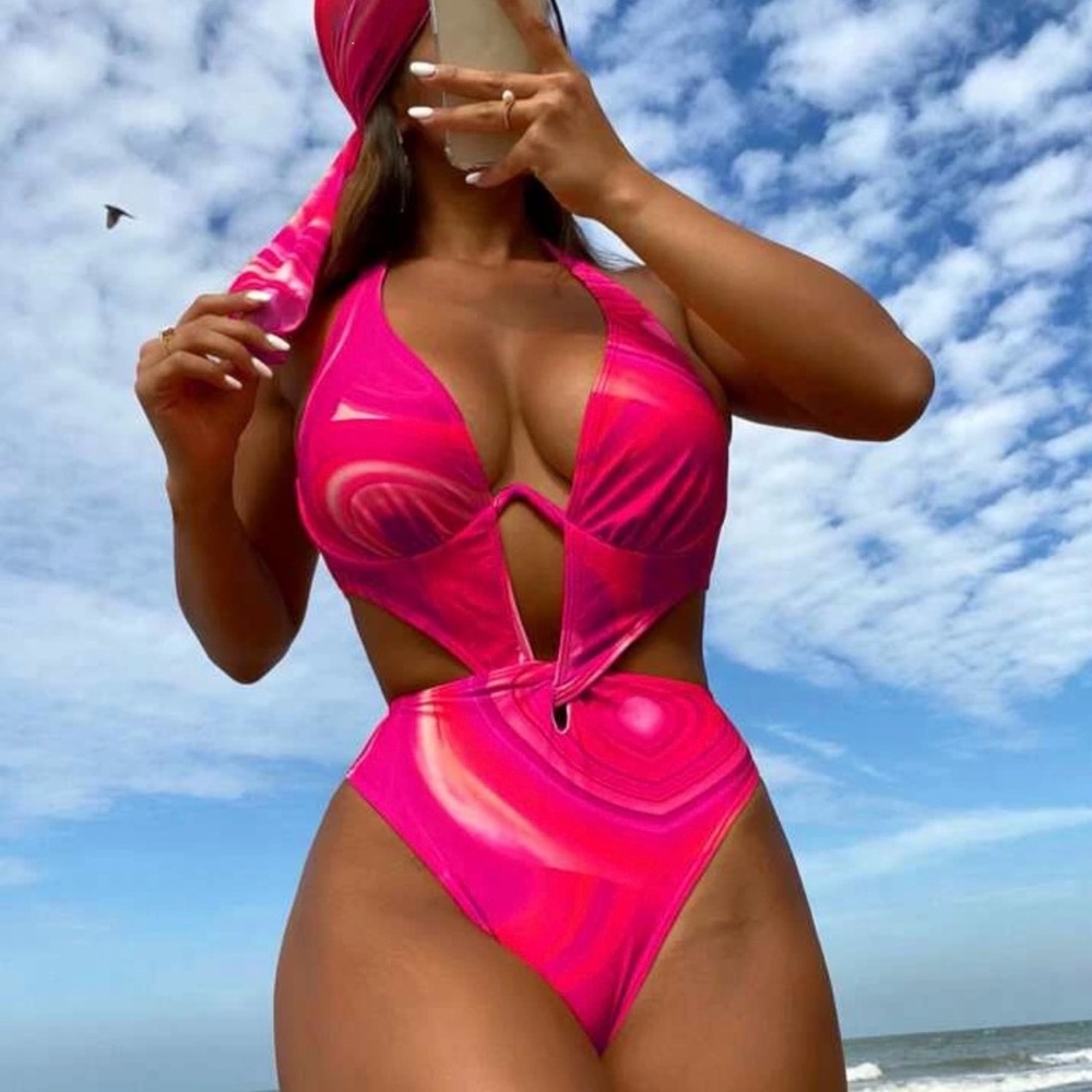 SHEIN NEW IN PACKAGE one piece swimsuit, with head scarf